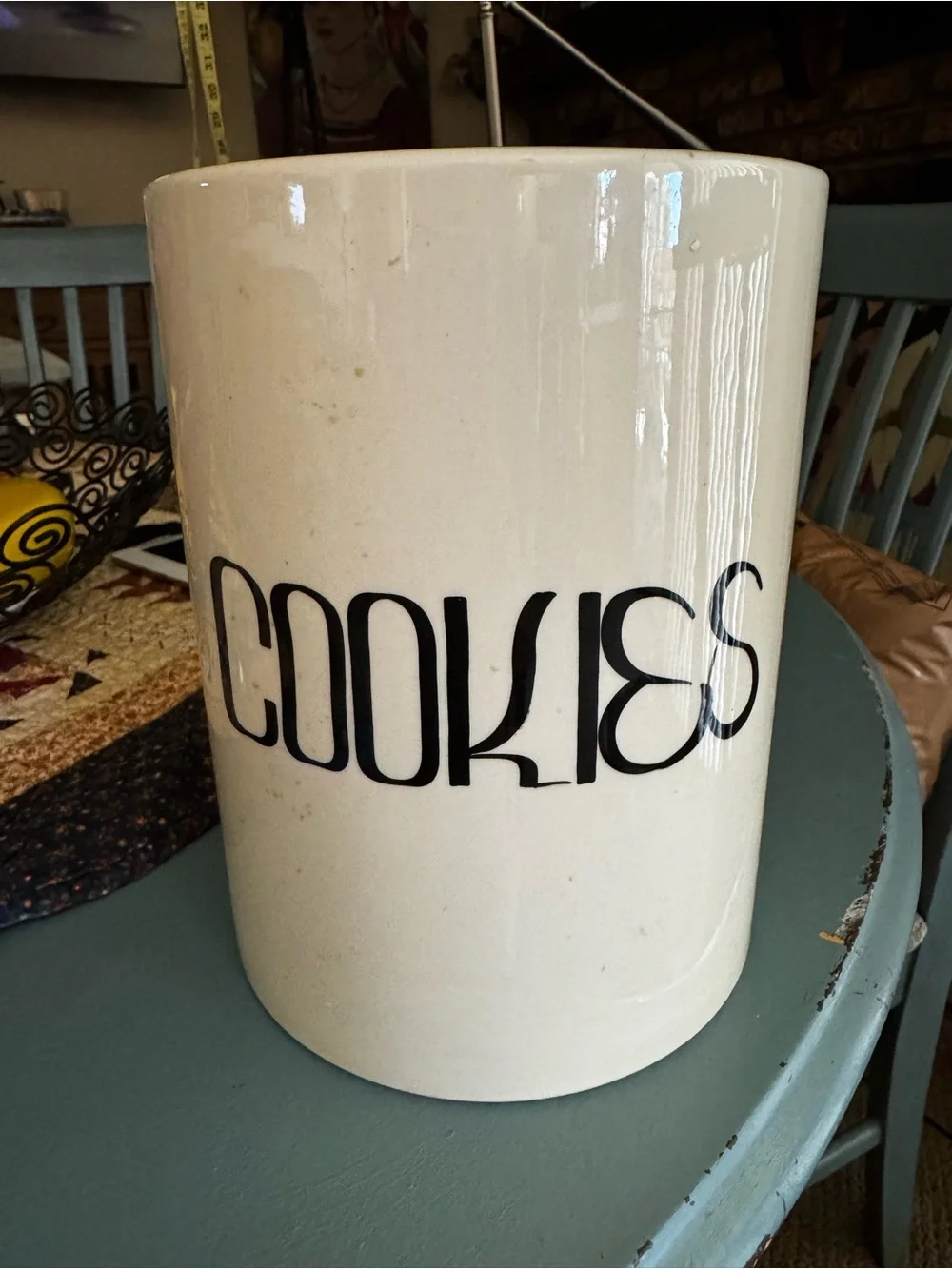 Cookie Canister with Yellow Lid - White Ceramic Cookie Jar